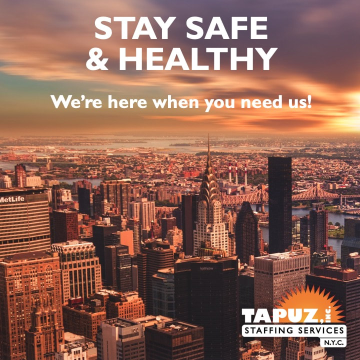 NYC skyline with stay safe text